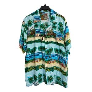 Pineapple Connection Hawaiian Shirt Men's Large Palm Trees Island Woodies